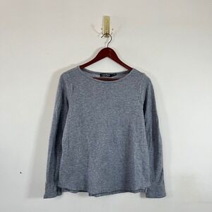 Lauren Ralph Lauren Long Sleeve Shirt Gray Cotton Modal Blend Womens Small Chic